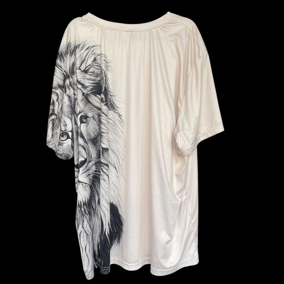 Lion Graphic Shirt Mens 5XL Beige All Over Print Big Face Animal Tee Crewneck - Picture 2 of 7